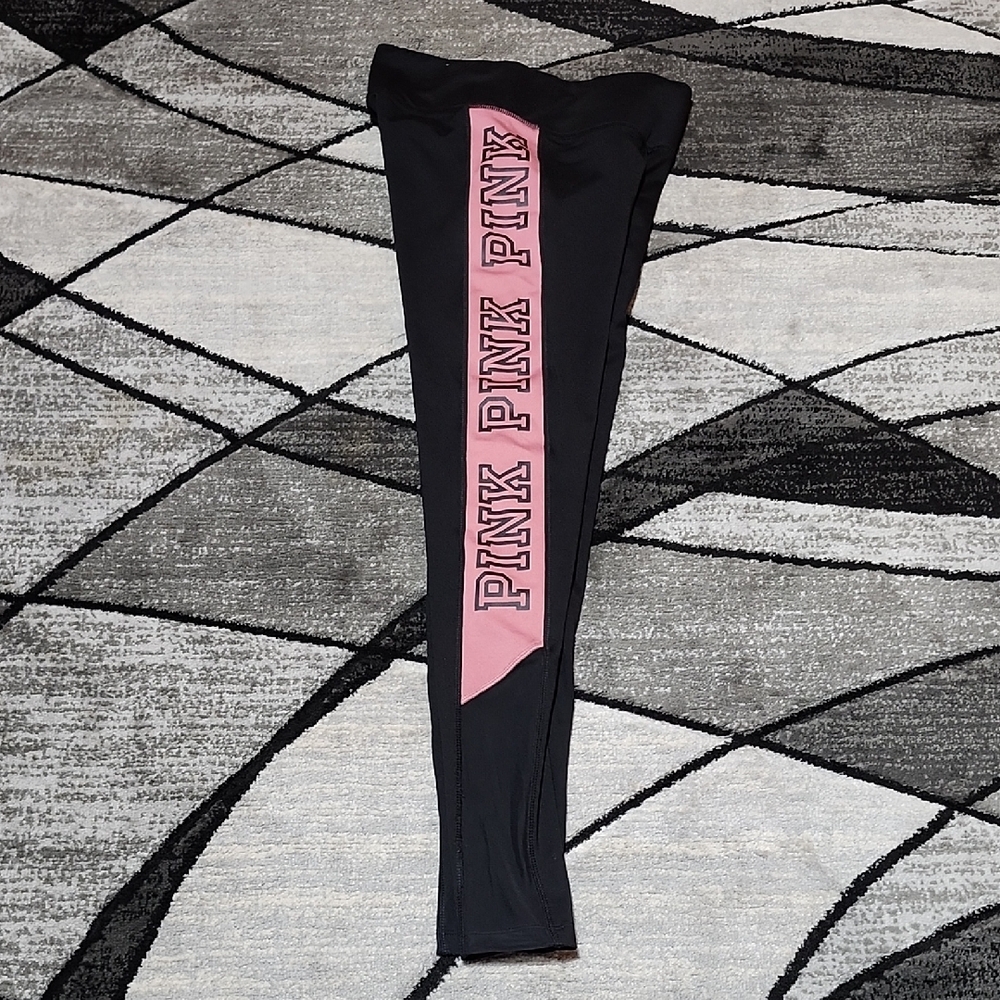 VS PINK 2016 ULTIMATE BLK & CORAL MESH LOGO LEGGINGS